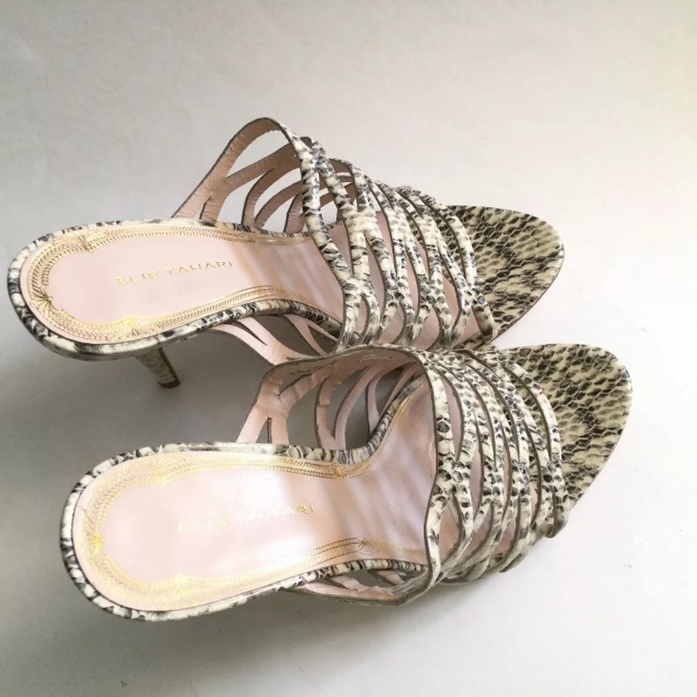 Elie Tahari Snake Print Strap Open Toes Leather - image 1